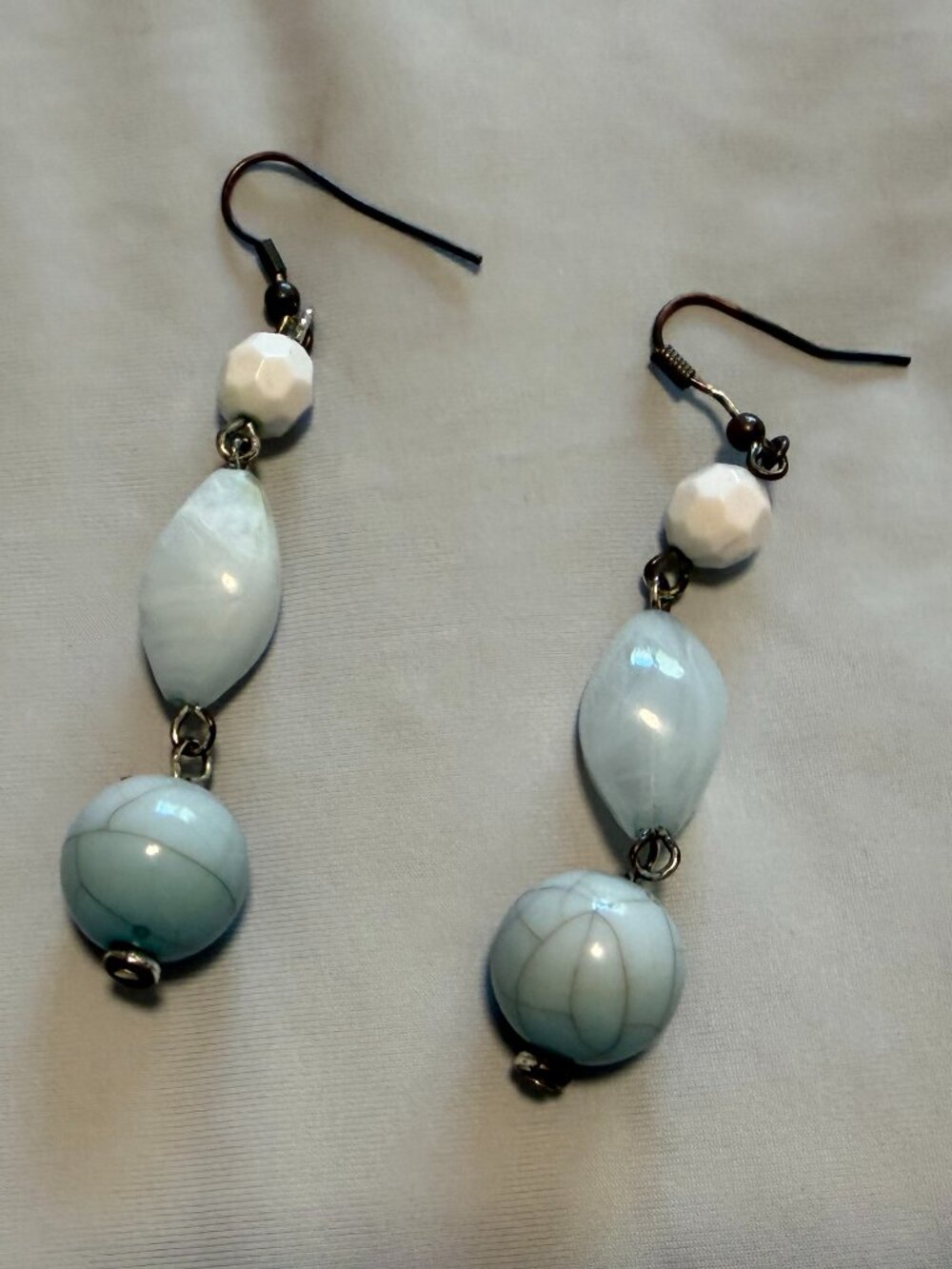 Blue and White beaded earrings